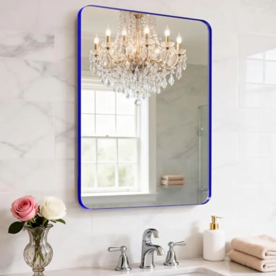 

Зеркало для ванной 18x24 дюйма, настенное, с матовой рамой из алюминиевого сплава, закругленными углами, из ударопрочного закаленного стекла, антикоррозийное, HD-качество