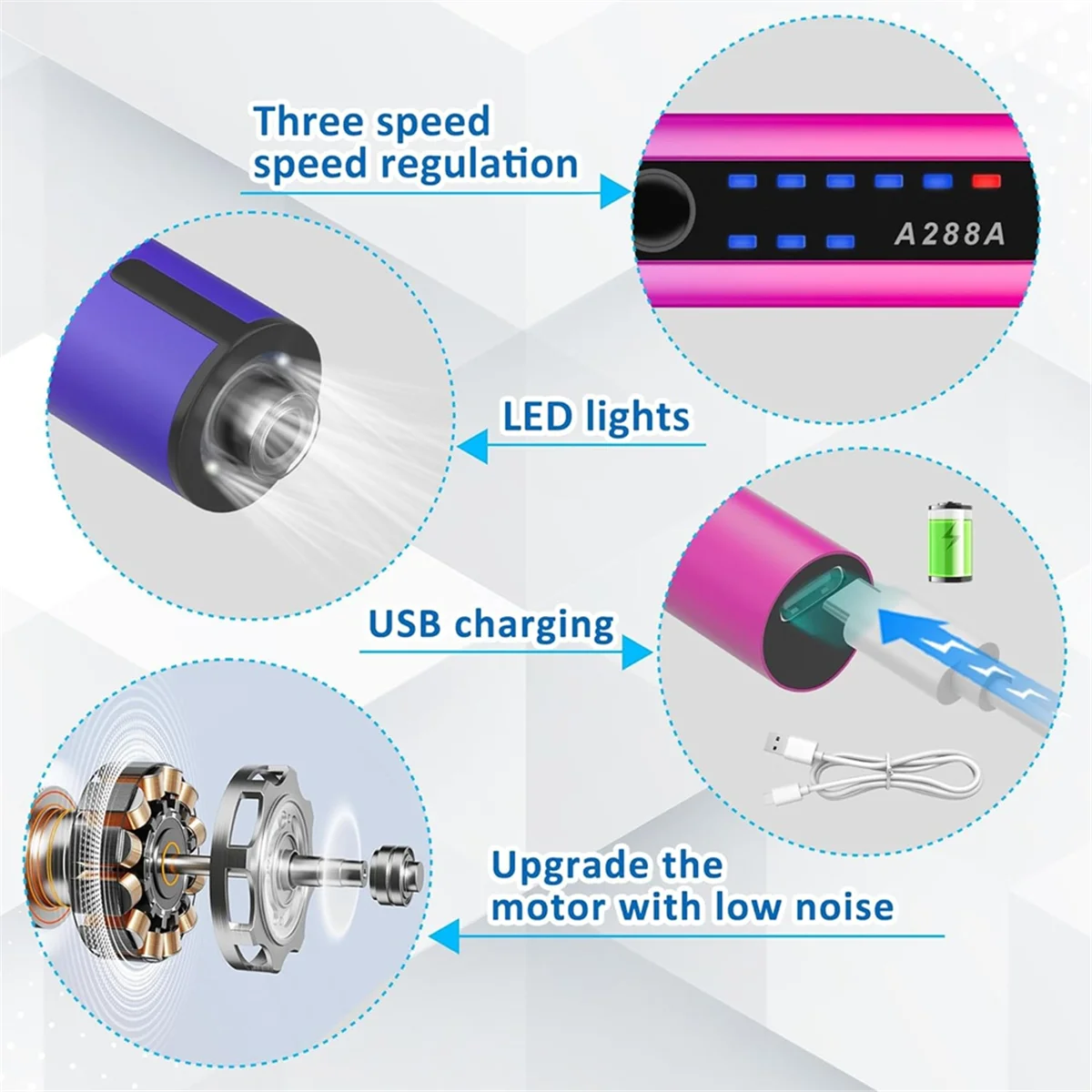 A79G ライト付き彫刻ペン、44 ビット付きミニ DIY マシン、金属、木材、ガラス用 USB 充電式