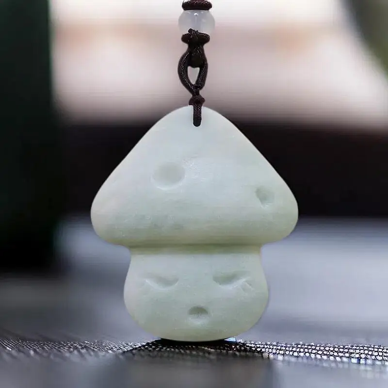 

Natural Real Jade Mushroom Pendant Necklace Carved Jewelry Luxury Designer Talismans Gifts for Women Men Gemstones Gift