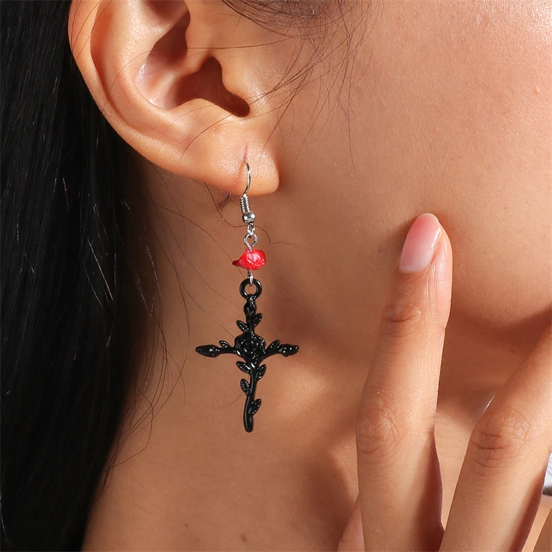 Mode Kristall Kreuz Tropfen Ohrringe für Frauen Gothic Kreuz Baumeln Haken Ohrringe Mädchen Party Festival Schmuck Geschenke – Detail 24