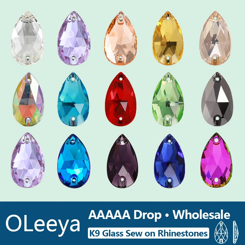 OLeeya AAAAA Grade Chamfer Pear K9 Glass Sewn Rhinestones Glitter Crystal Sew On Stones For Clothes Dress Accessories стразы