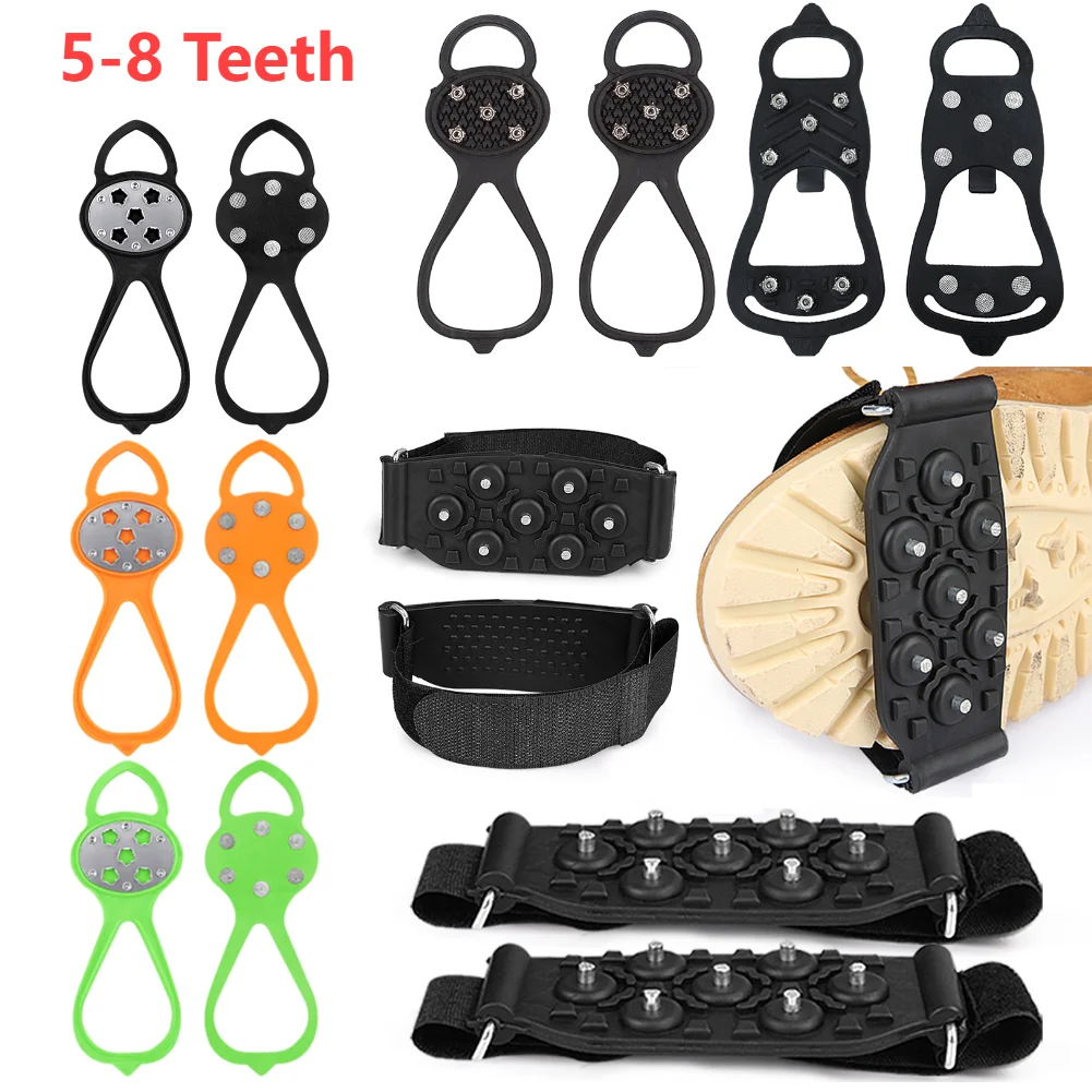 5-8 Studs Snow Ice Claw Anti-Skid Snow Ice Thermo Plastic Elastomer Climbing Shoes Spikes Grips Cleats Over Shoes Covers Crampon