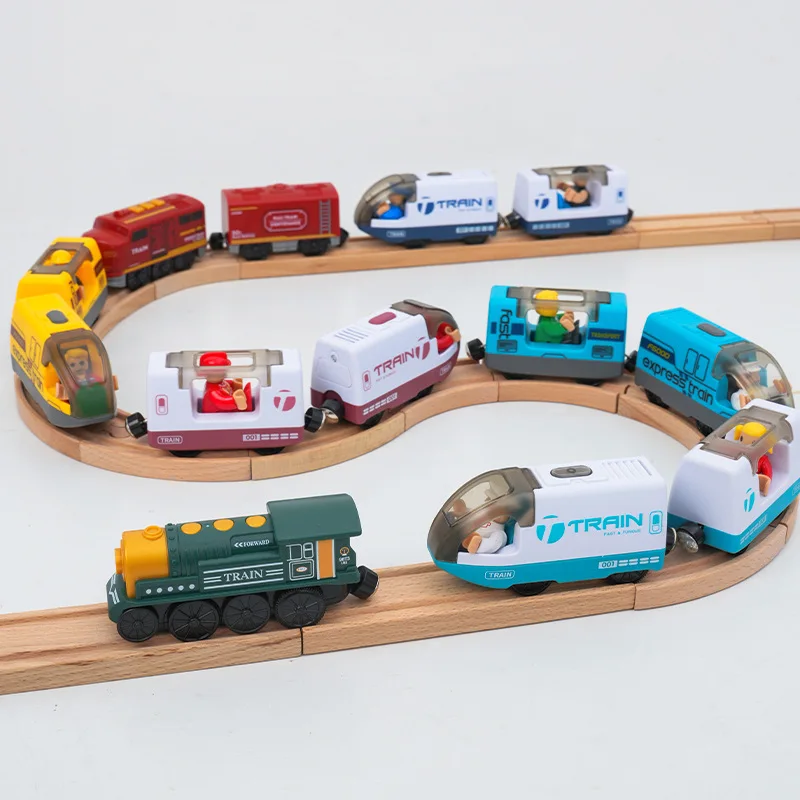 Juguetes de coche para niños, tren de madera, accesorios de ferrocarril, tren eléctrico, coche de ferrocarril magnético, ranura fundida para juguetes de vía de tren