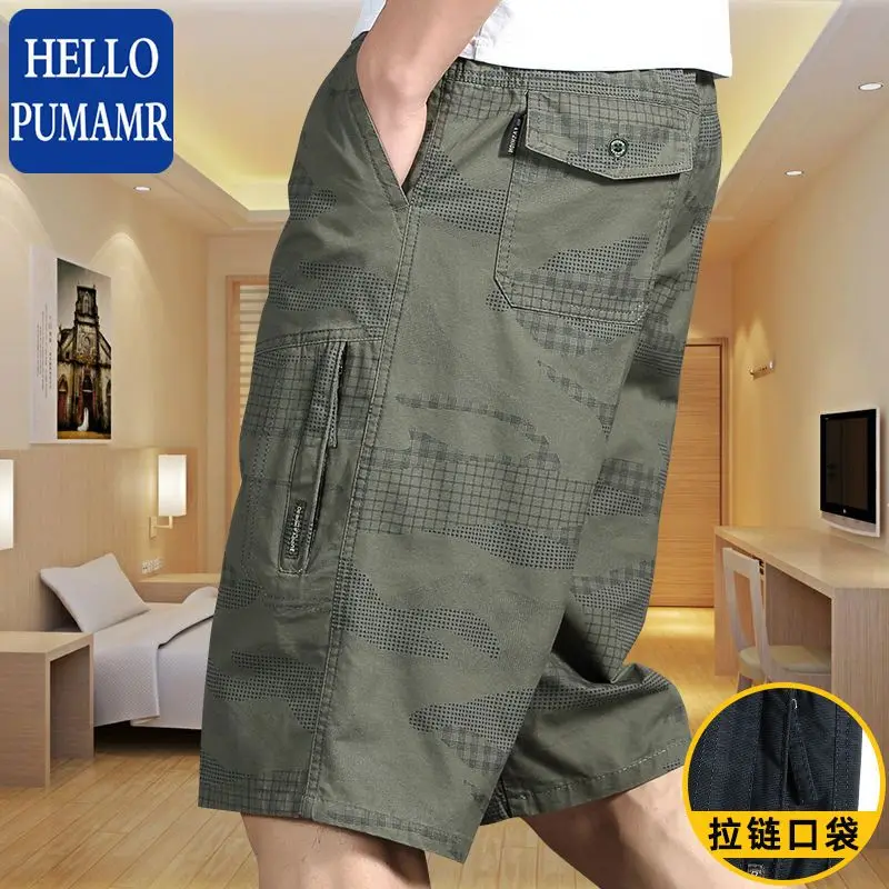 Fashion 2022 Cotton Capris Men's Summer Mid Aged Elderly Zipper Pocket Daddy Casual Short loose baggy Pants Cargo Gym Shorts Men