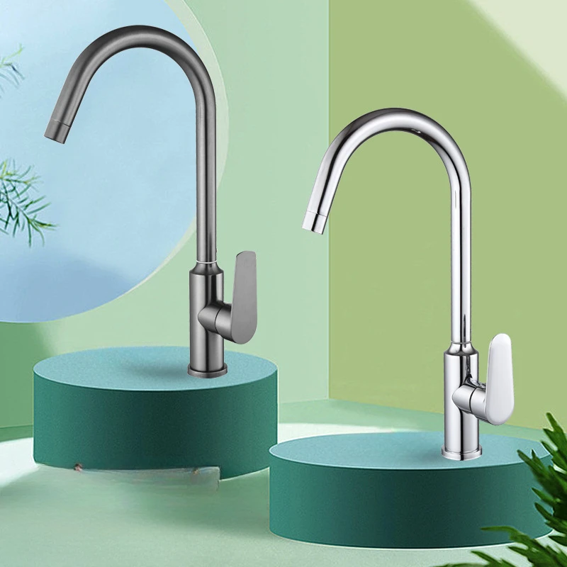 

Single Handle Rotatable Hot Cold Water Mixer Tap Kitchen Sink Faucet Vertical Curved Taps