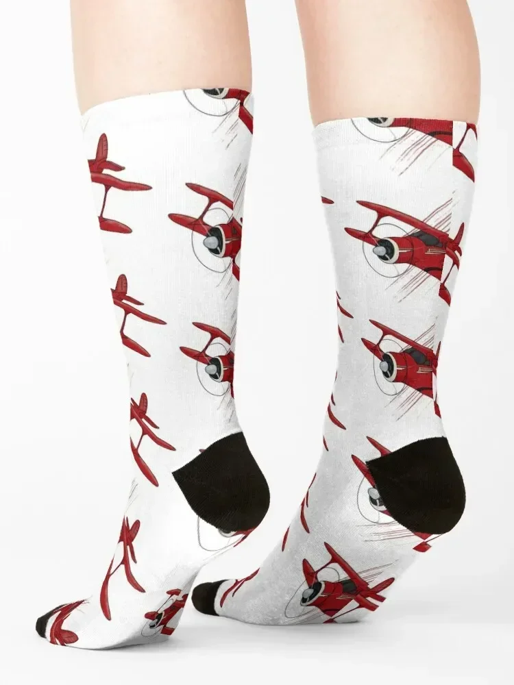 Beechcraft Staggerwing Red and White Socks Stockings compression new in's sports and leisure set Men's Socks Women's