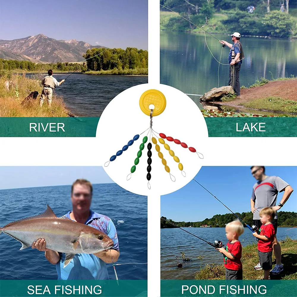 300 قطعة المطاط الصيد بوبر سدادات 10 مجموعة الملونة البيضاوي تعويم توقف الصيد بوبر فاصوليا الفضاء لملحقات خيط صنارة الصيد