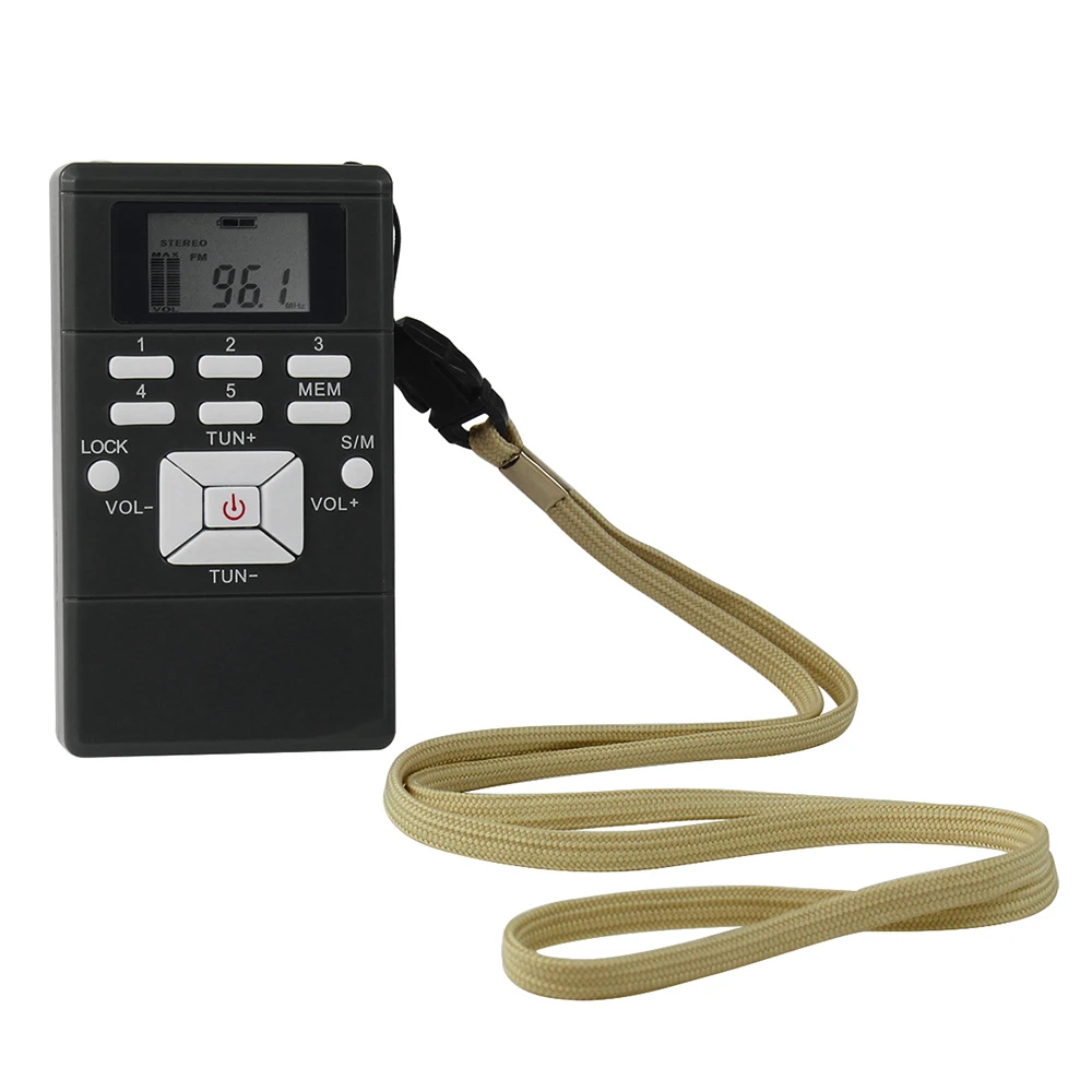 Mini Portable Stereo FM Radio Digital Clock Receiver Clip-on Simultaneous Interpretation for Meetings Earphone Lanyard Included