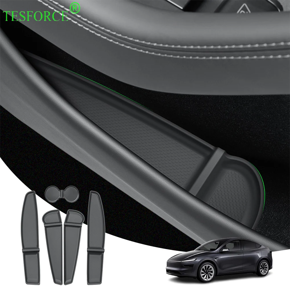 

For Tesla Model Y Juniper 2025 Car Door Storage Pad TPE Central Control Water Cup Holder Rear Cup Mat Organizer Tray Accessories