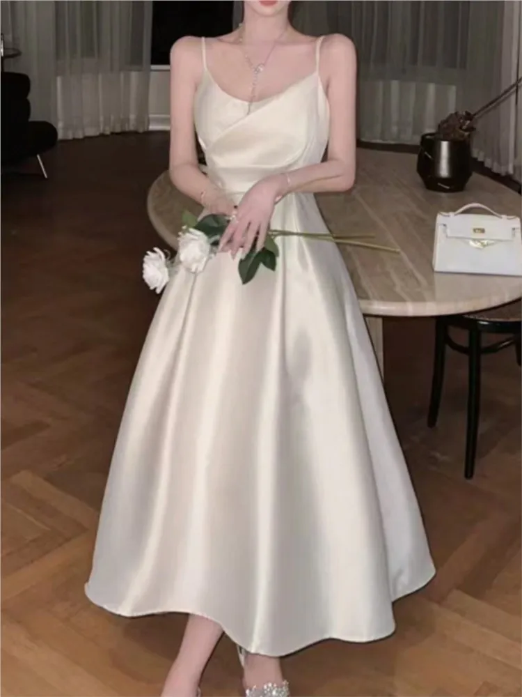 Elegant Chic Solid Folds Wedding Guest Graduation Dresses Women  Fashion Strap Corset Evening Party Dress Summer Vestidos New