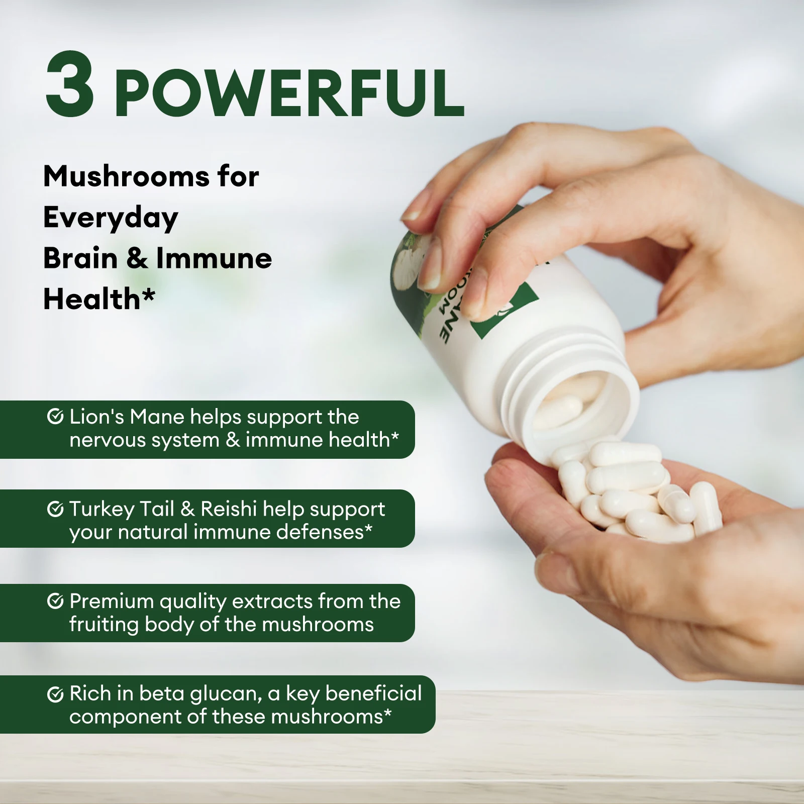 BBEEAAUU Lion\'s Mane Mushroom Capsules Brain Nervous System Health and Memory Supplements Immunity Sleep Energy Mood Support