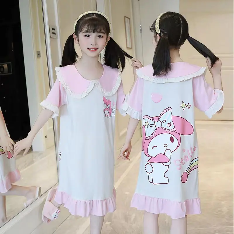 Vestido con estampado de Kuromi para niña, ropa de casa con bonito patrón de dibujos animados, transpirable, de algodón