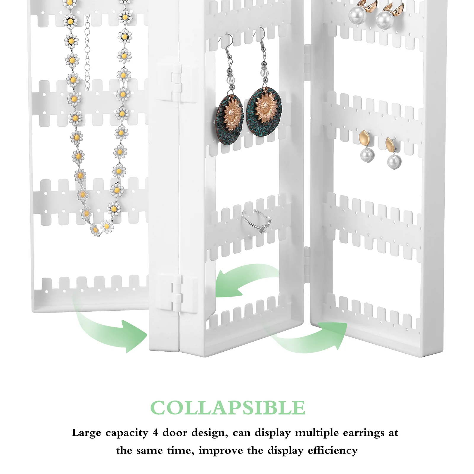 

4 Doors Foldable Holder Organizer Jewelry Storage Stand For Women Girls Bedroom 360 Degree Rotating Foldable Necklace Organizer
