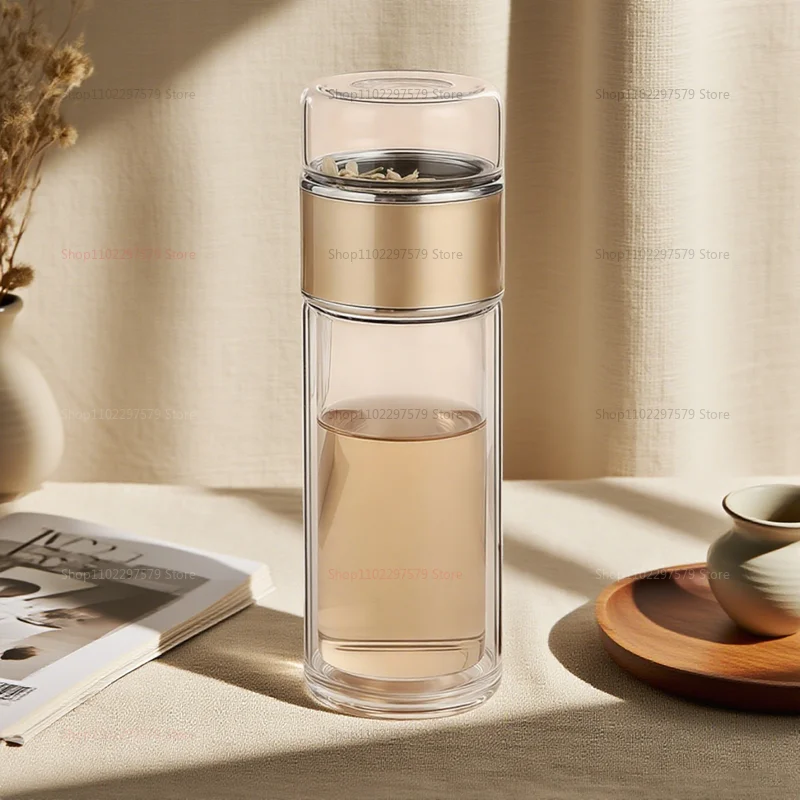 زجاجة شاي زجاجية مزدوجة الجدار 420 مللي بهلوان معزول مع مصفاة شاي زجاجة ماء ساخن مانعة للتسرب للتخييم والسفر والمكتب #3