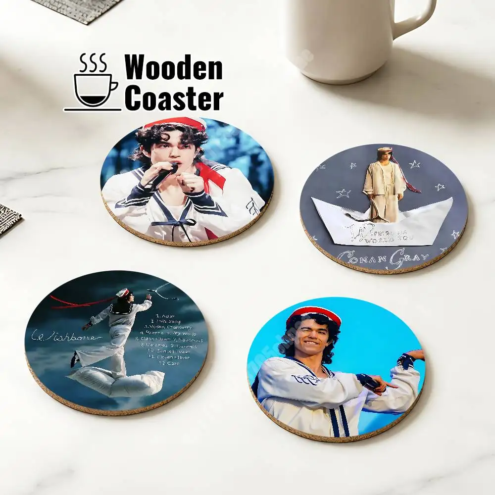 C-Conan G-Gray Wishbone Wooden Cup Mat Cappuccino Vodka Juice Water Coaster for Flower Shop