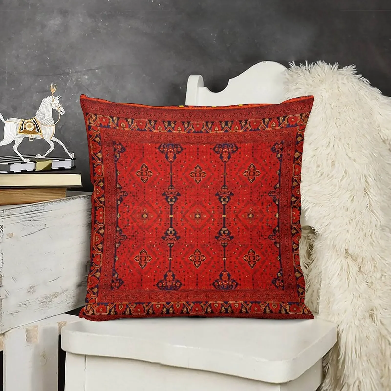 Red Oriental Heritage Traditional Bohemian Moroccan Style Throw Pillow Sofa Pillow Cover Marble Cushion Cover pillow