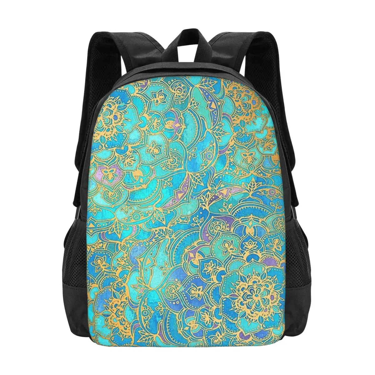 

Sapphire & Jade Stained Glass Mandalas Backpack Hot Sale Daypack Large Capacity BookBag School Bag Shoulder Bags for Men Women
