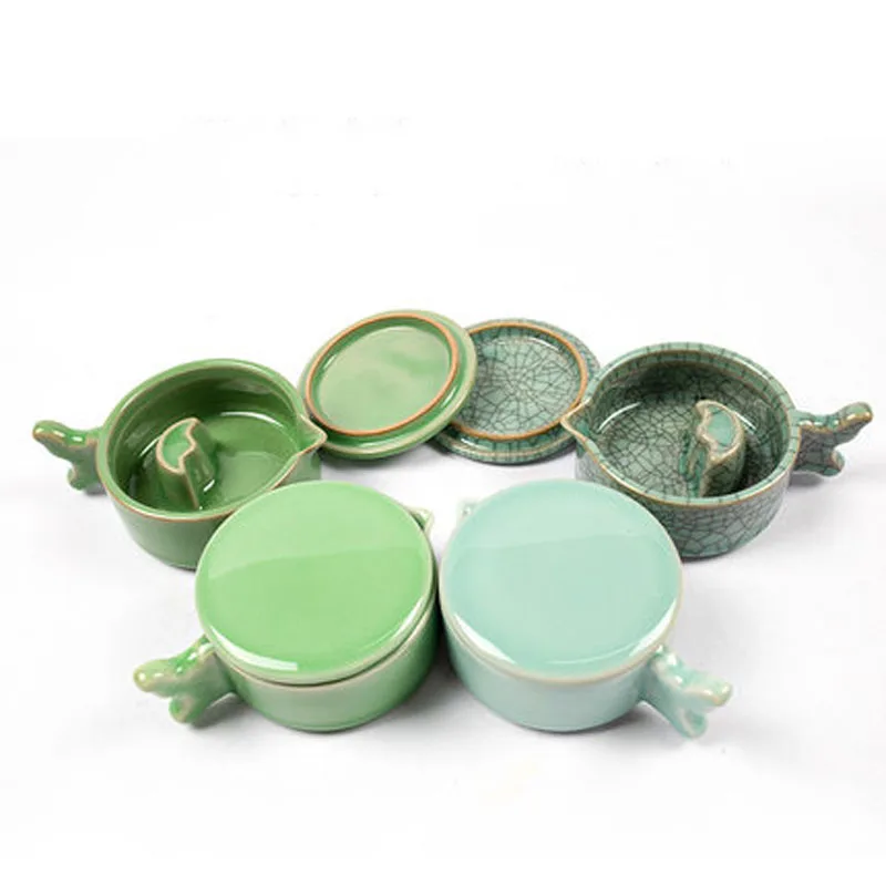 

Pottery Porcelain Multifunctional Inkwell Inkstone with Cover, Brush Holder for Chinese Japanese Calligraphy Practice