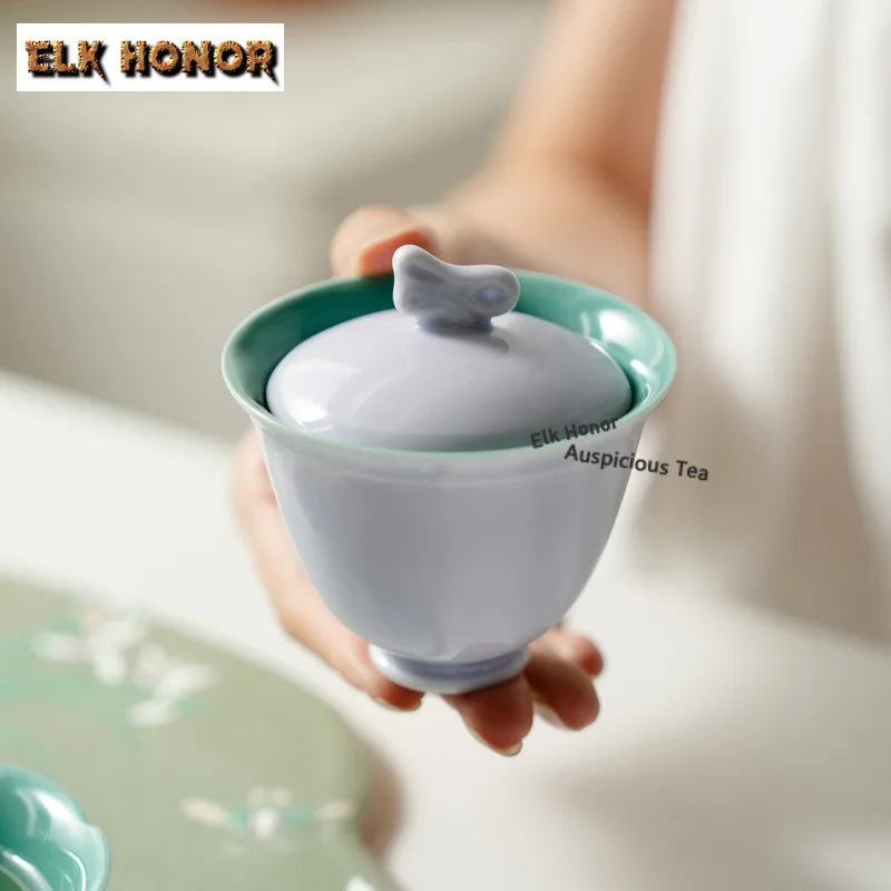 

110ml Taro Paste Purple Cute Rabbit Gaiwan Luxury Tea Tureen Tea Bowl With Lid Kit Tea Brewing Cover Bowl Teaware Collection Set