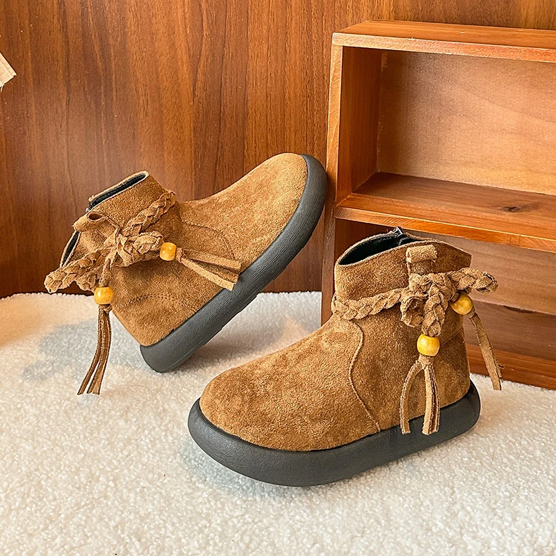 الحلو شرابة تصميم فتاة الأميرة الجوارب 2025 الخريف والشتاء جولة رئيس لينة أسفل مريحة الأحذية الجلدية للأطفال #4