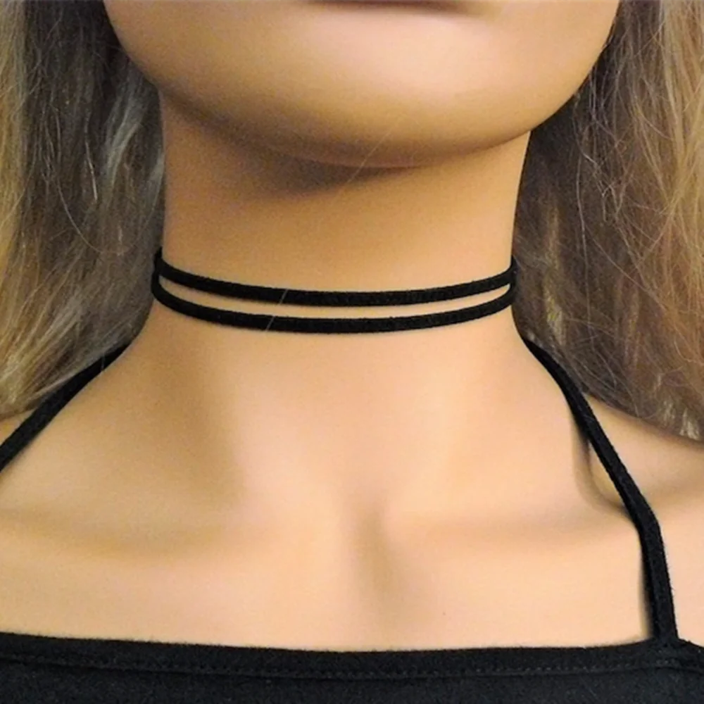 minimalist velvet 2 layers choker necklace double wrapped choker - black suede cord delicate dainty boho chic layered necklace