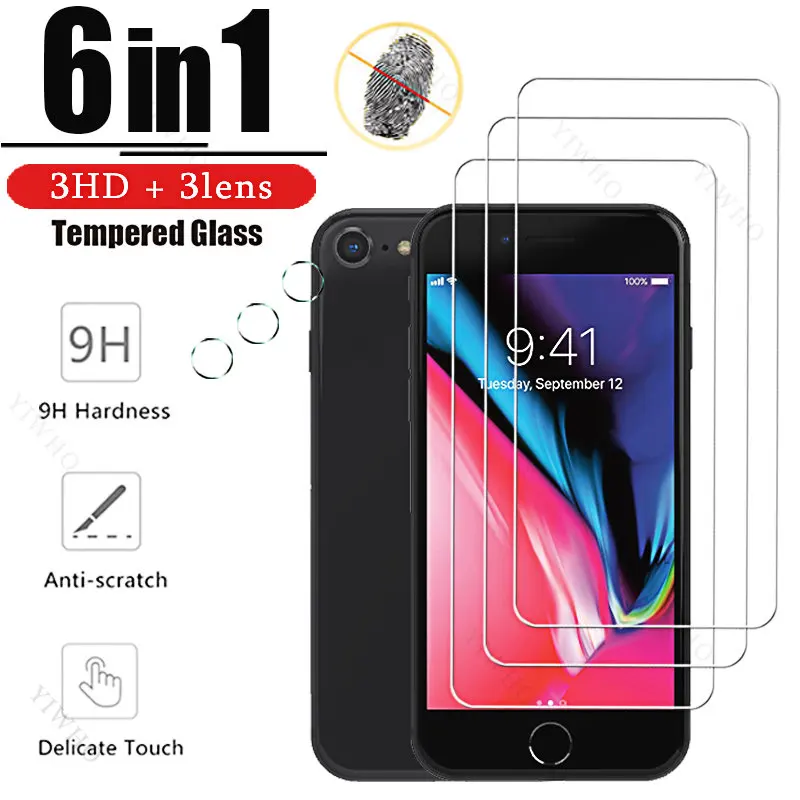 For Iphone 8 6 SE 2022 2020 Full Cover Tempered Glass Black HD for IPhone Se Screen Protector Clear Cmaera Lens Anti-Fingerprint