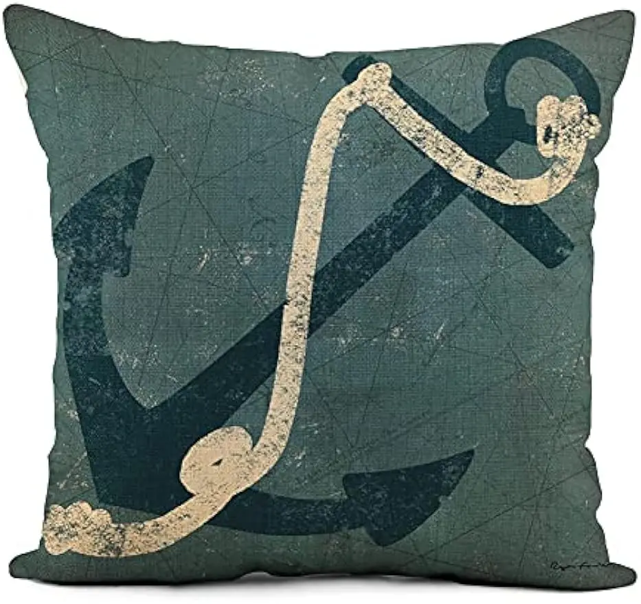 Linen pillowcase Vintage blue nautical compass home décor pillowcase square cushion cover sofa bed 40X40cm