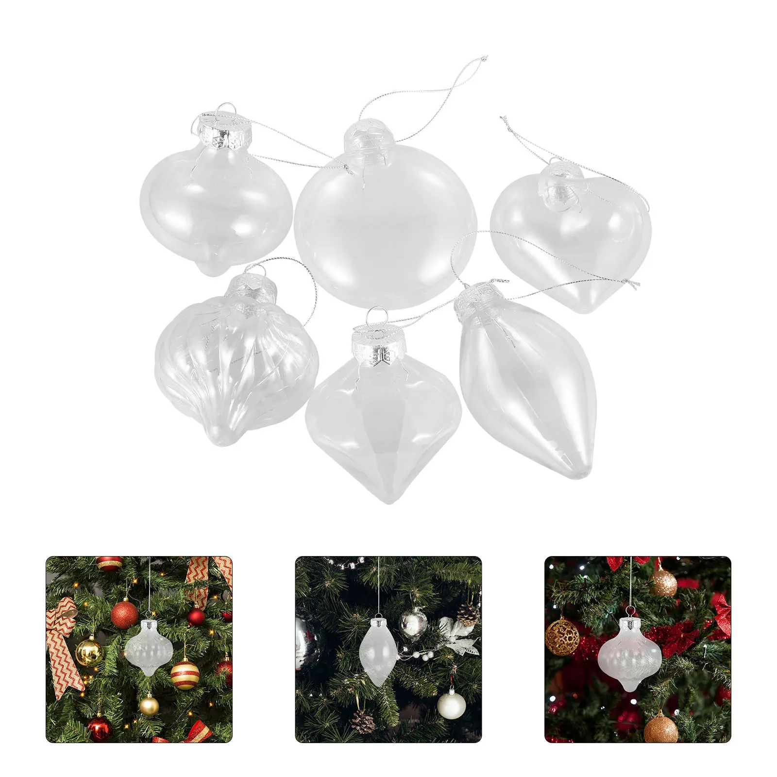 

6pcs Christmas Ball Props Clear Plastic Fillable Ornament Balls Light Bulb Shaped Hanging Decor For Diy Craft Holiday Party Home