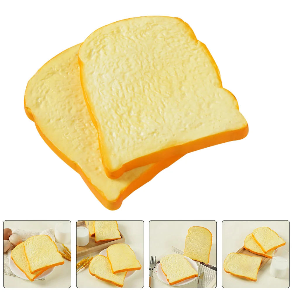 

2 Pcs Soft Fake Bread Toast Model Artificial Cakes for Display Pu Models Realistic