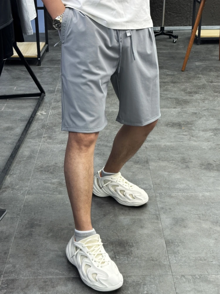 

Svip мужские летние брюки из ледяного шелка, эластичные крутые дышащие брюки с пятью точками на талии, повседневные прямые брюки