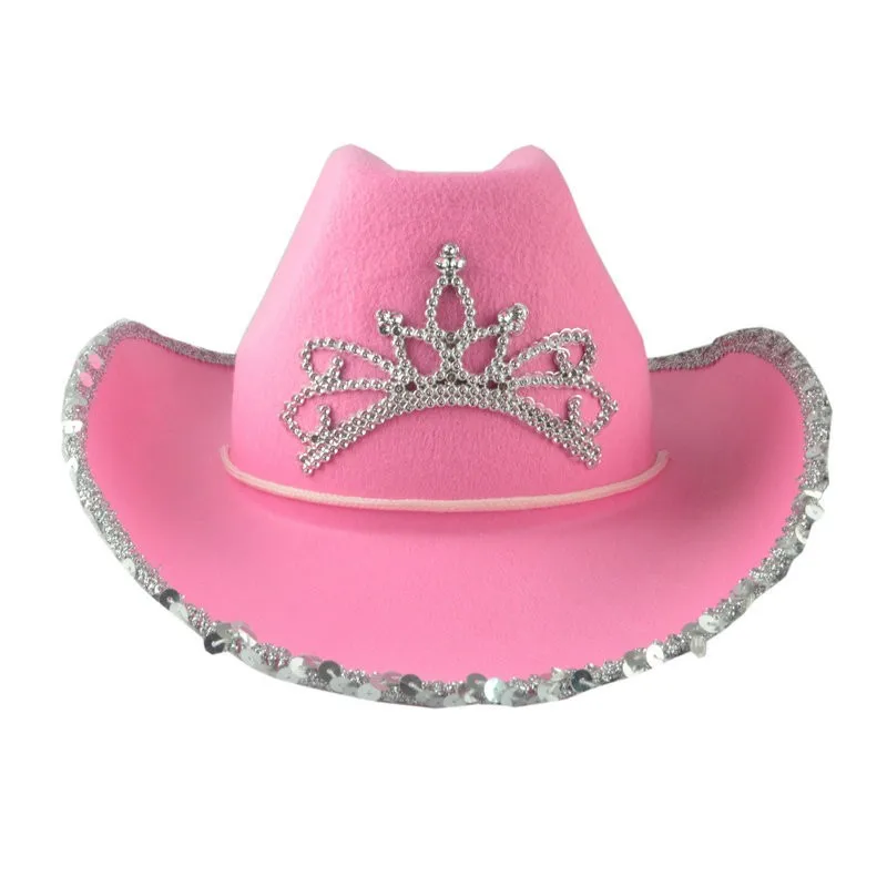 2021 Pink Feather Cowboy Cowgirl Hat Western Tiara Hat for Women Girl Tiara Cowgirl Hat Cowboy Cap Wide Brim Costume Party Hats