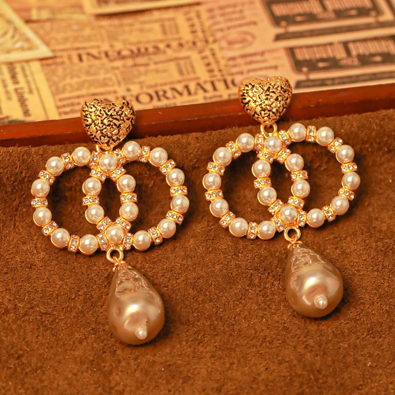 

LEWIS SEGAL Double Ring Pearl Drop Earrings for Women Luxury Medieval Style Waterdrop Fine Jewelry 18K Gold Plated