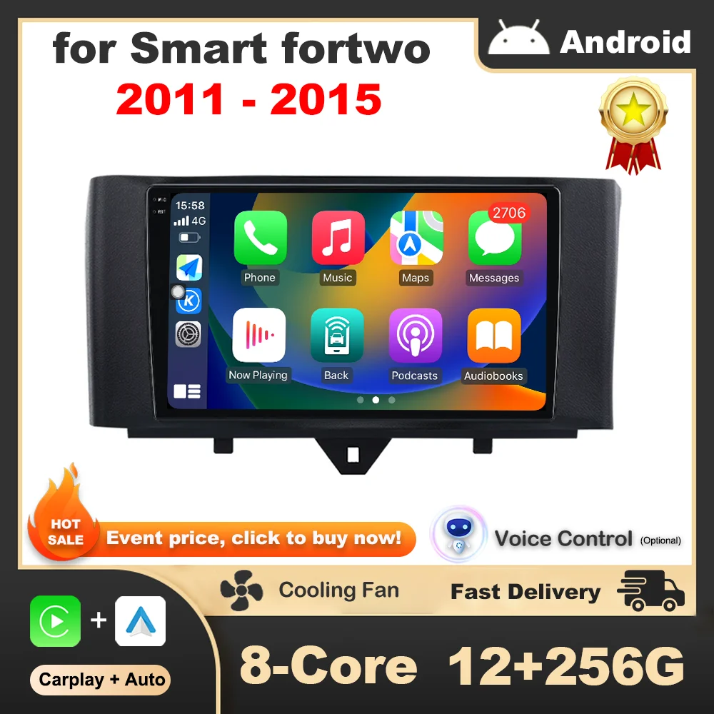 

Car Multimedia Radio Player Android Intelligent System for Smart fortwo 2011 - 2015 GPS Navigation 9 '' QLED IPS Touch Screen 4G