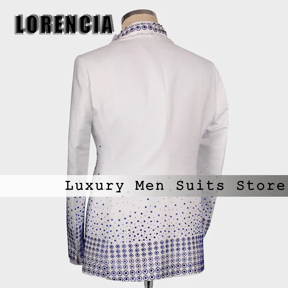 Stunning Crystals Beaded Men Suits Glitter Shawl Lapel Groom Tuxedos 3 Pieces Sets Male Prom Customized Blazers Slim Wedding