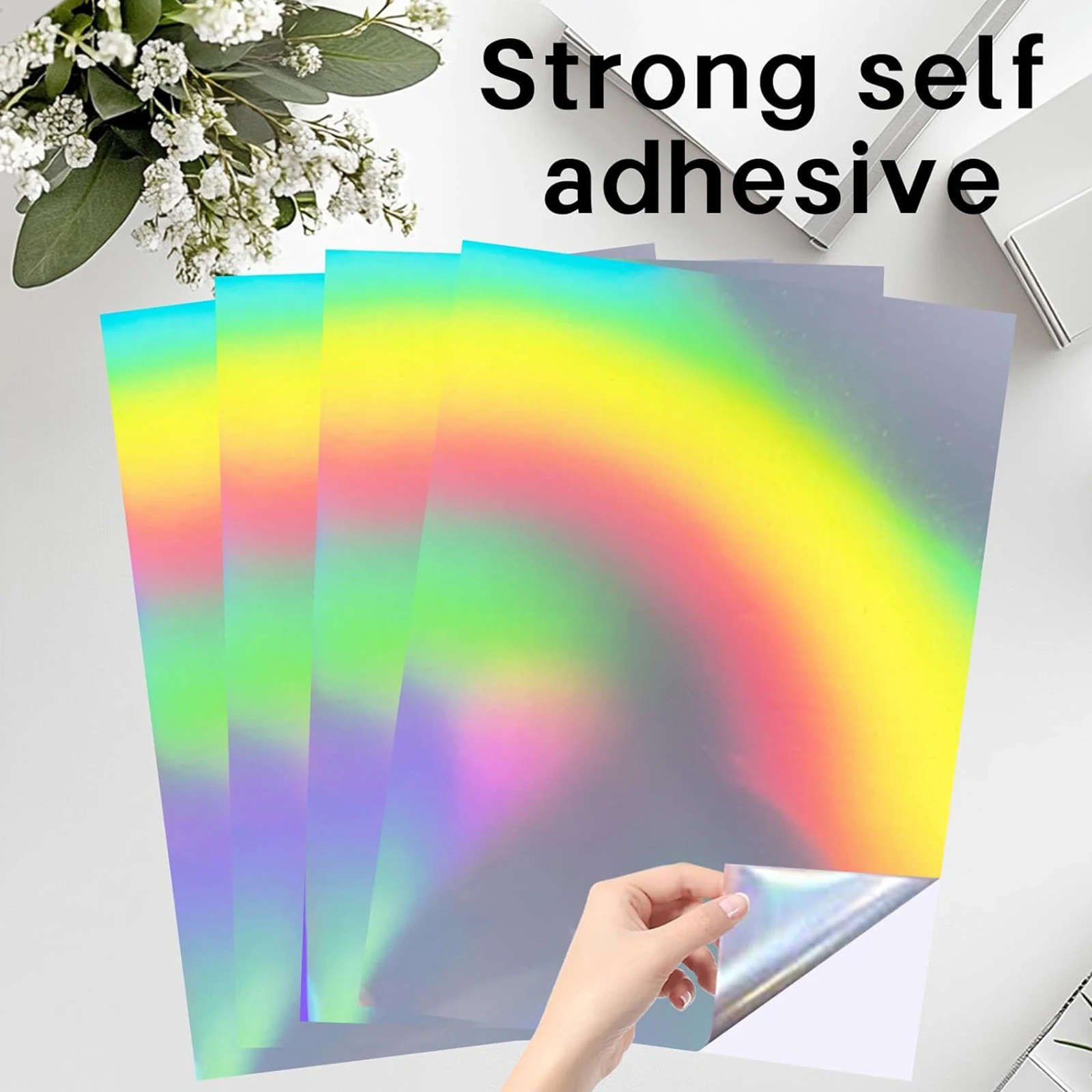 10/20 Sheets Holographic Sticker Paper for Inkjet & Laser Printer, Printable Vinyl Rainbow Sticker Paper Waterproof Self-Adhesiv