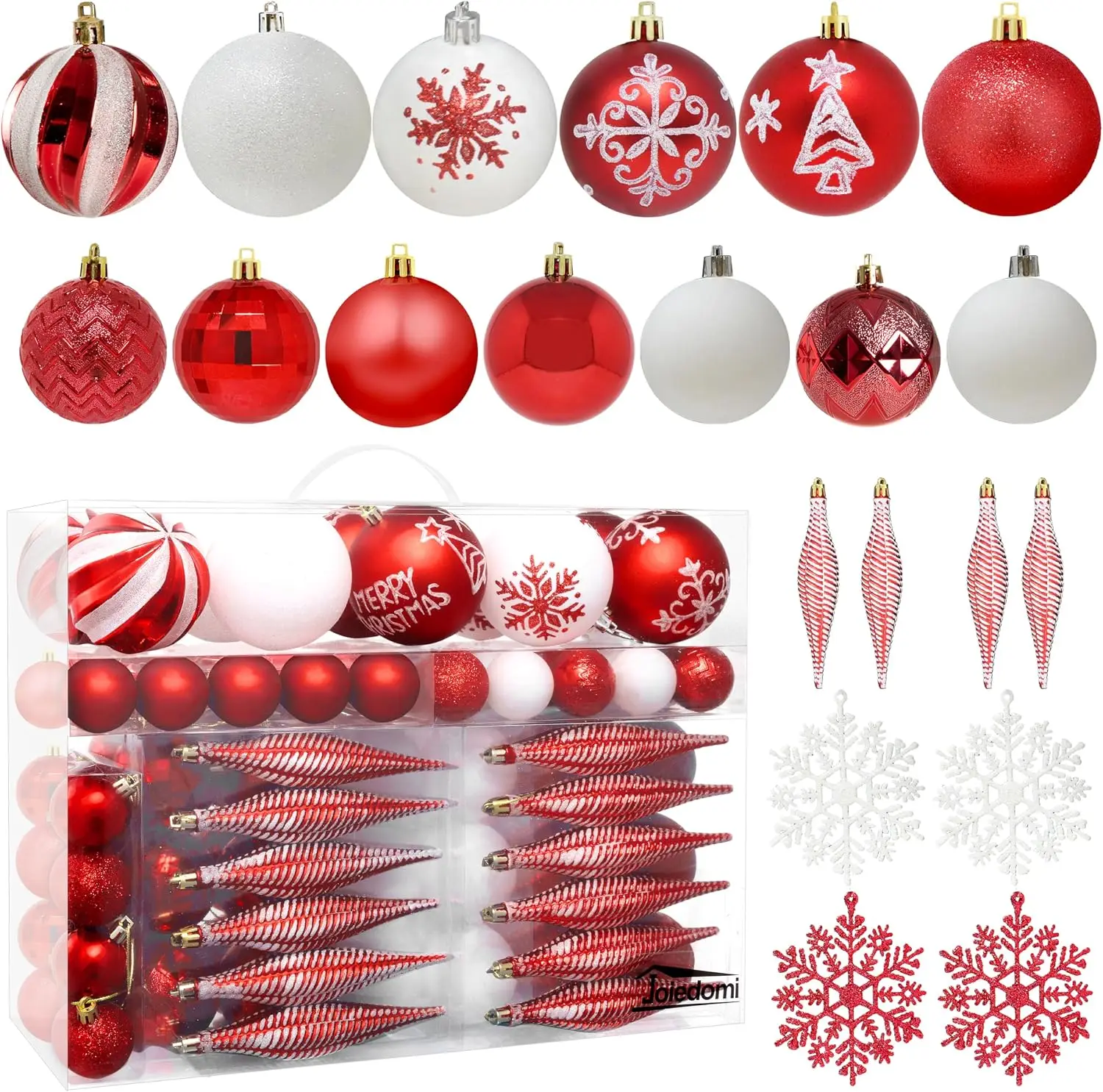 133Pcs Red & White Shatterproof Christmas Ornaments for Tree, Wreath, Indoor/Outdoor Party