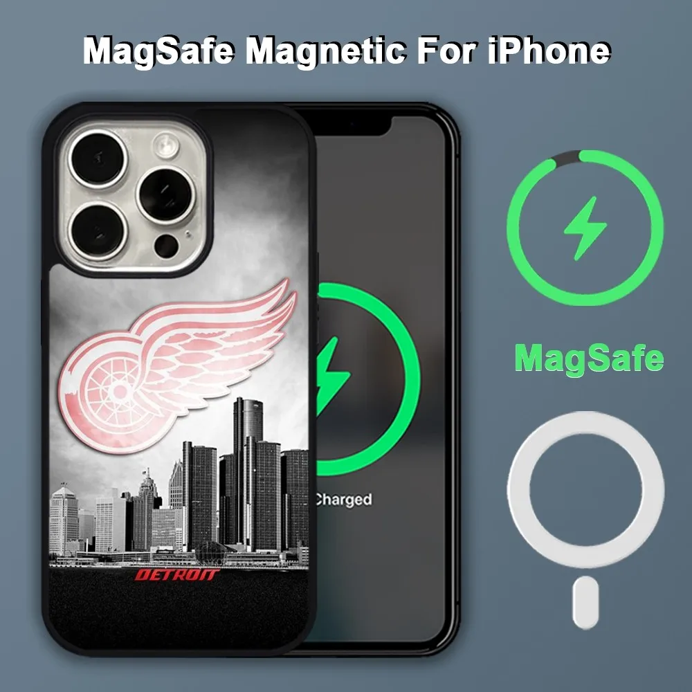 Detroit Red Wings Phone Case For iPhone 15 14 13 12 11 Pro Max Plus Magsafe Magnetic Wireless Charging Cover