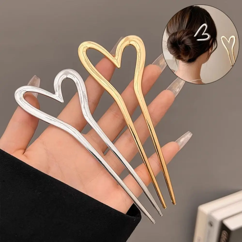 

New Alloy Heart Shape Hair Sticks U Shaped Hair Styling Tools Hair Fork Geometric Design Hairpin Girls