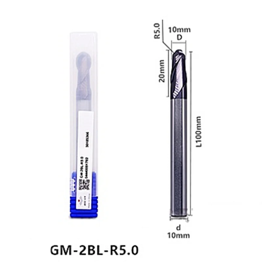 GM-2BL-R5.0 ZCC.CT GM-2BL Frez kulowy z dwoma krawędziami i długim trzpieniem D10.0R5.0*10*20*100 Frez kulowy 2T z końcówką kulistą z rowkami