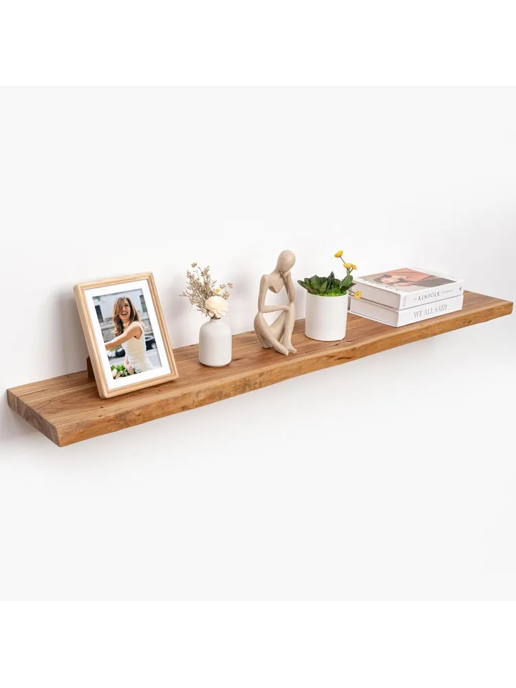 

Elm Floating Shelves - 48" W x 9.3" D Rustic Solid Wood Wall Shelves with Invisible Bracket, Wall-Mounted for Living R