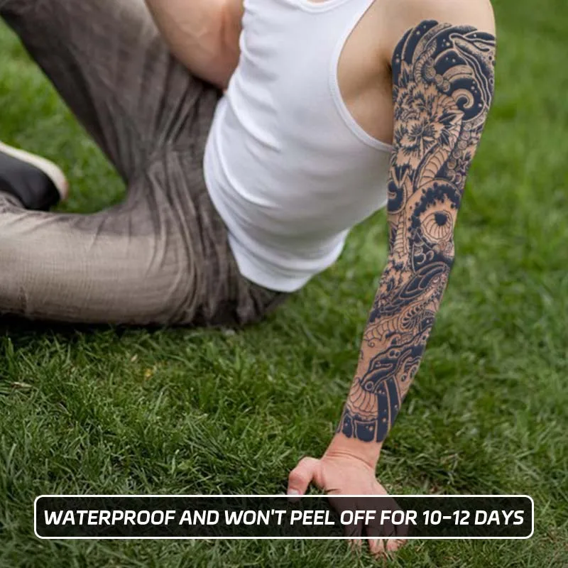 Sea Snake Full Arm Waterproof Temporary Tattoo Sticker, Long-lasting for 1-2 Weeks, Realistic Semi-Permanent Fake Tattoo