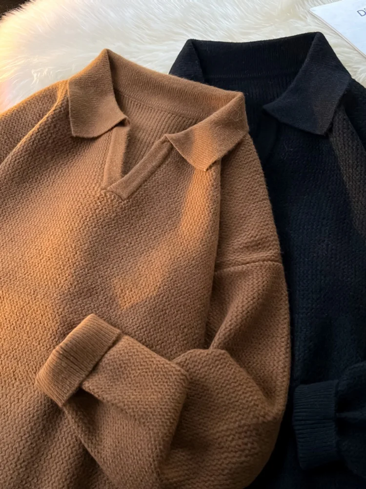 

Мужской вязаный свитер в винтажном стиле с воротником-стойкой, свободного кроя, для ношения под одеждой, зимний, комфортный, мягкий, однотонный, с длинным рукавом