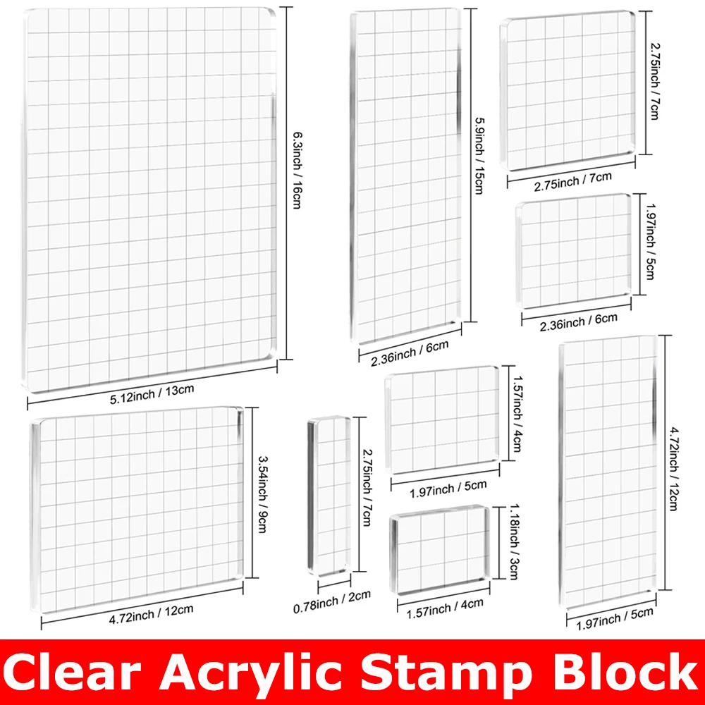 

Durable Clear Acrylic Stamp Block with with Grid Lines Transparency Acrylic Block Stamping Tools for DIY Scrapbooking Project