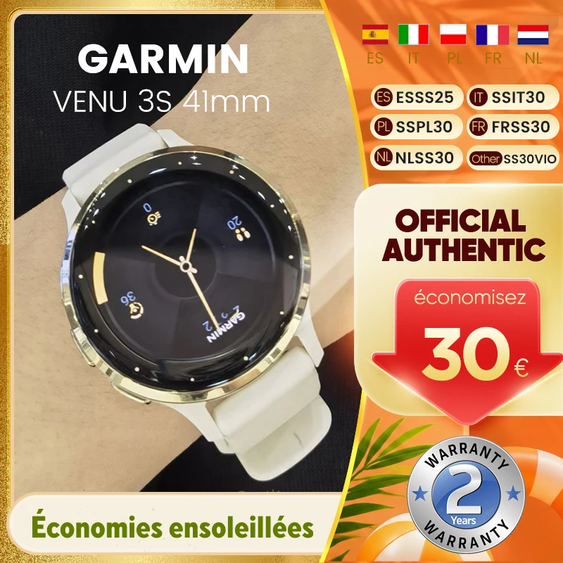Montre connectée Garmin Venu 3s Fitness, écran tactile AMOLED 1,2 pouce, plus de 30 sports, course à pied, musique, GPS