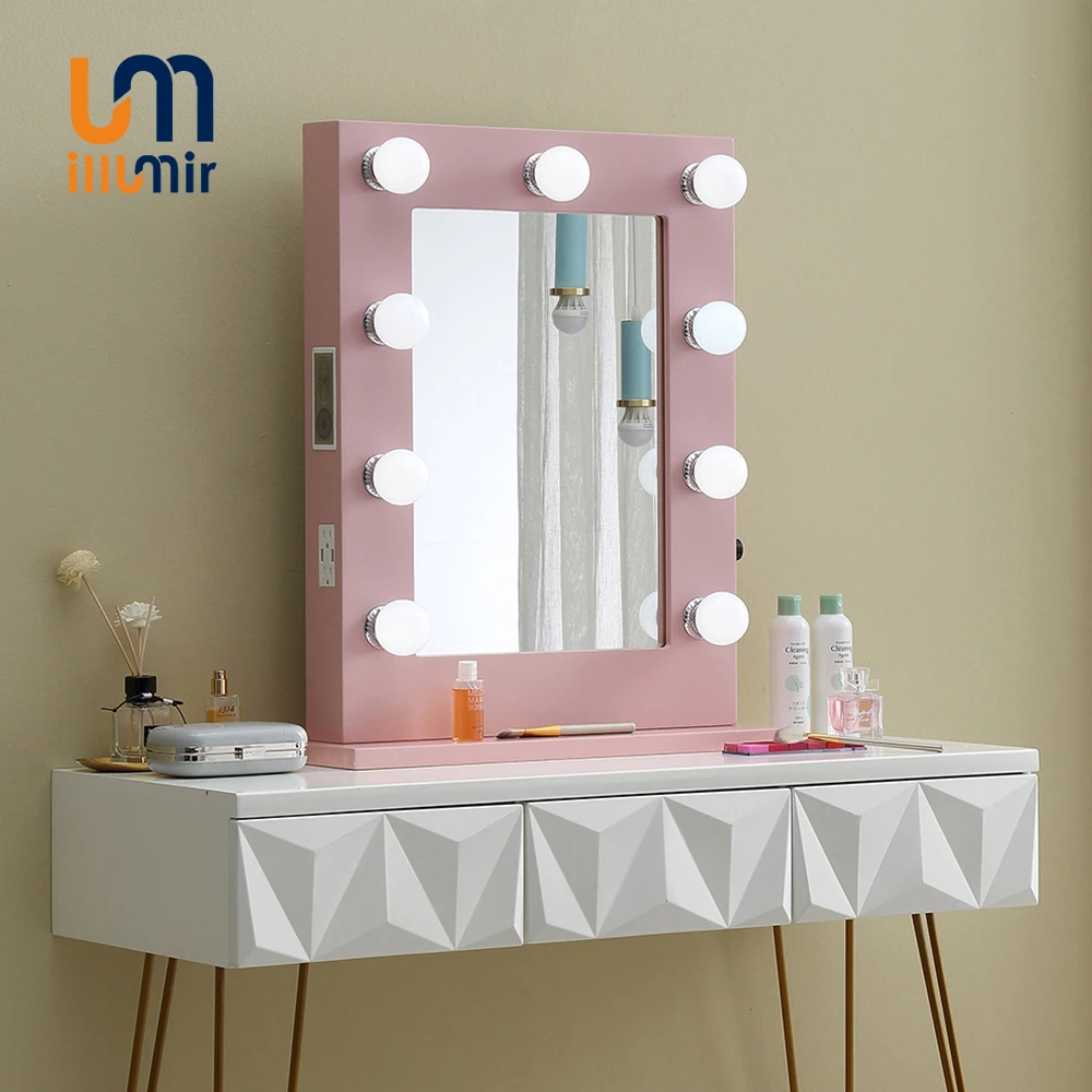 ILLUMIR 60x80cm Dimmable Pink Table Hollywood Makeup Vanity Mirror With Light