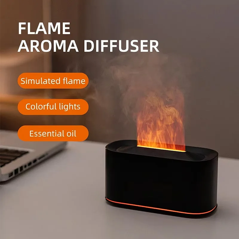 Air Aroma Humidifier Essential Oil Diffuser Mini Fireplace Flame Humidifier Home Aromatherapy Fragrance Diffuser with LED Night