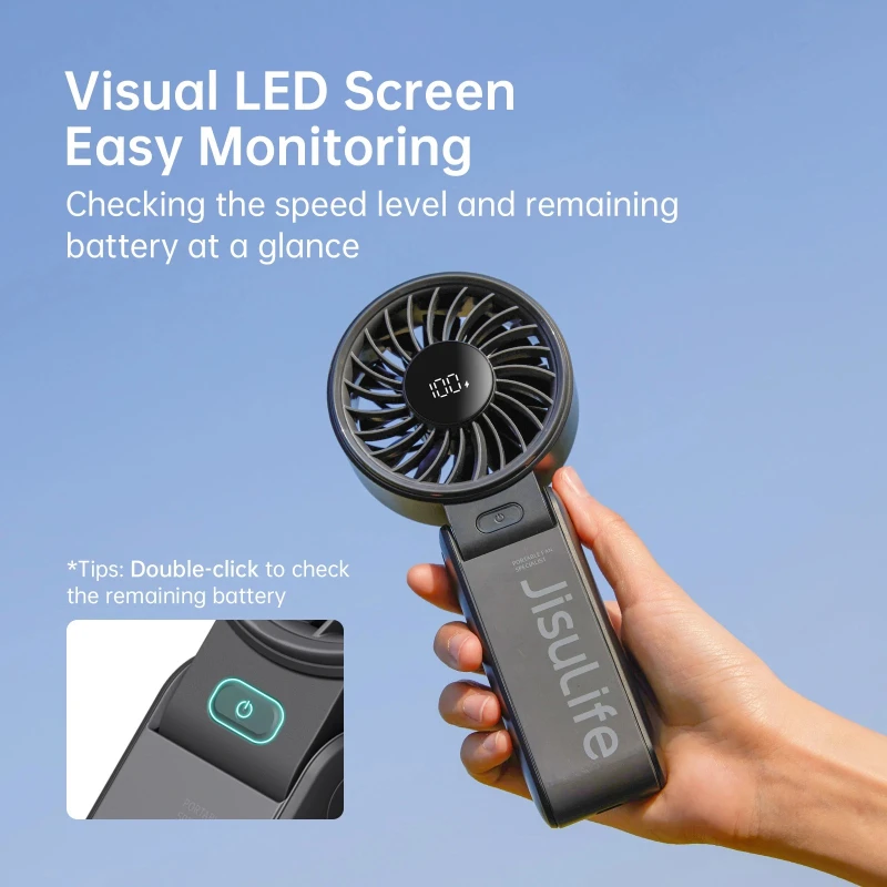 jisulife-ポータブルハンドヘルドファン-ledディスプレイ付き-5段階風量調節-5000mah-150-°-折りたたみ式多機能パーソナルファン軽量エアクーラー