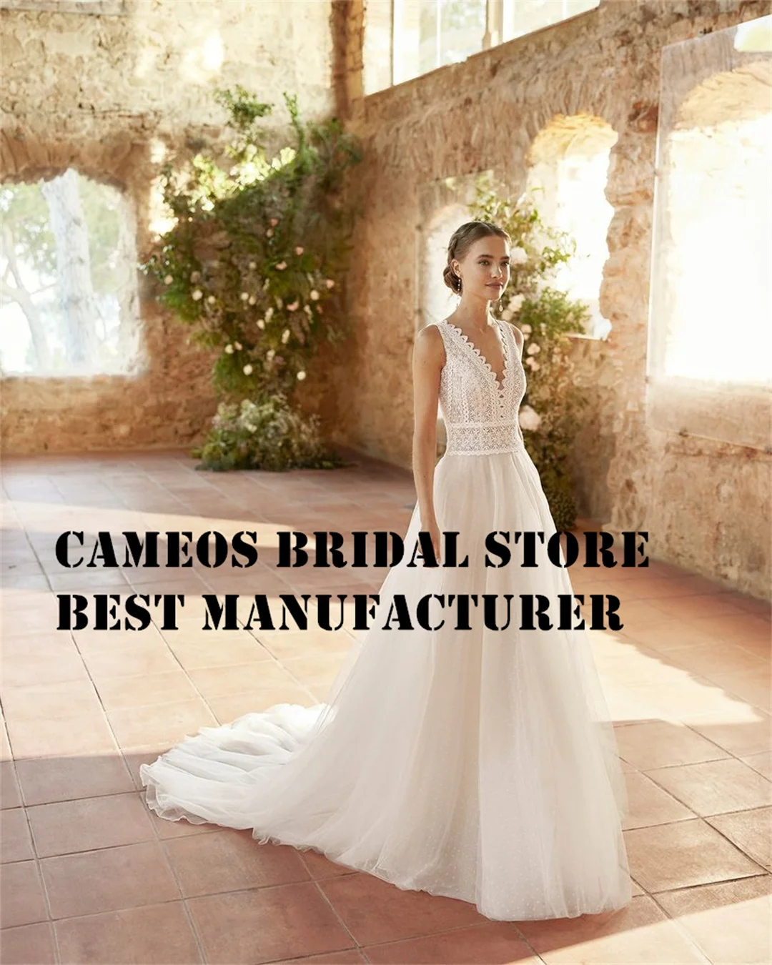 SONDR-Vestidos de casamento em V profundos personalizados para mulheres, apliques de tule vintage sem mangas, vestidos de noiva ruched, vestidos de noiva marfim