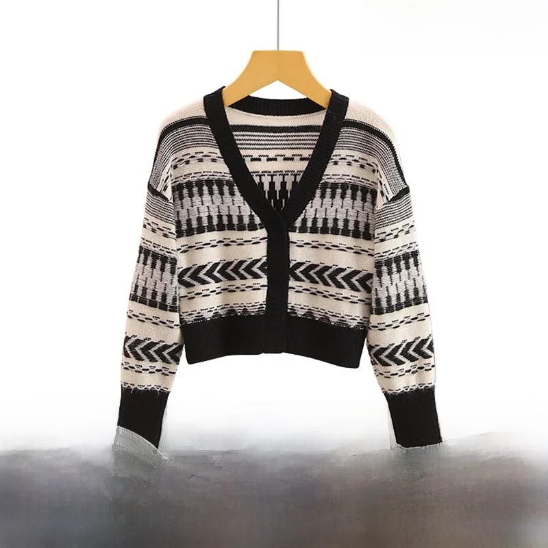 男の子用ニットウールカーディガンvネックストライプ柄春用アウターカジュアルスタイルブランドボタン付きショート丈ウール混ニットウェア