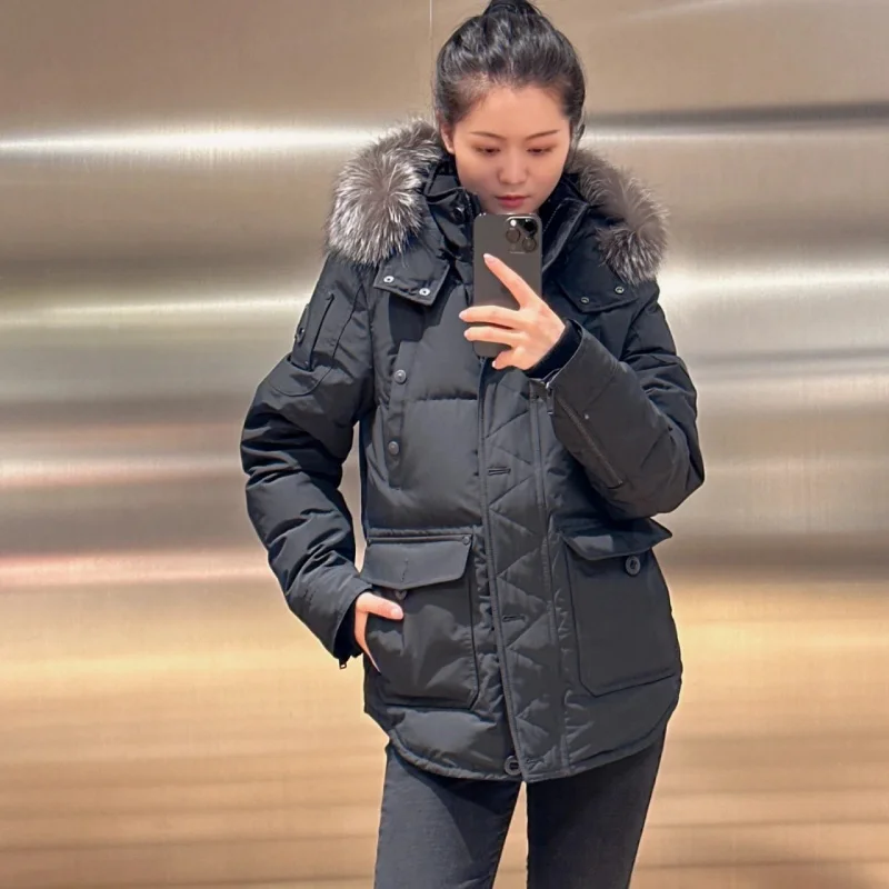 MO*SE KNUCKL*S Solid Color Windproof Crop Puffer Jacket Winter Thick Short Style 90% White Goose Down Female Jacket Womans Coat